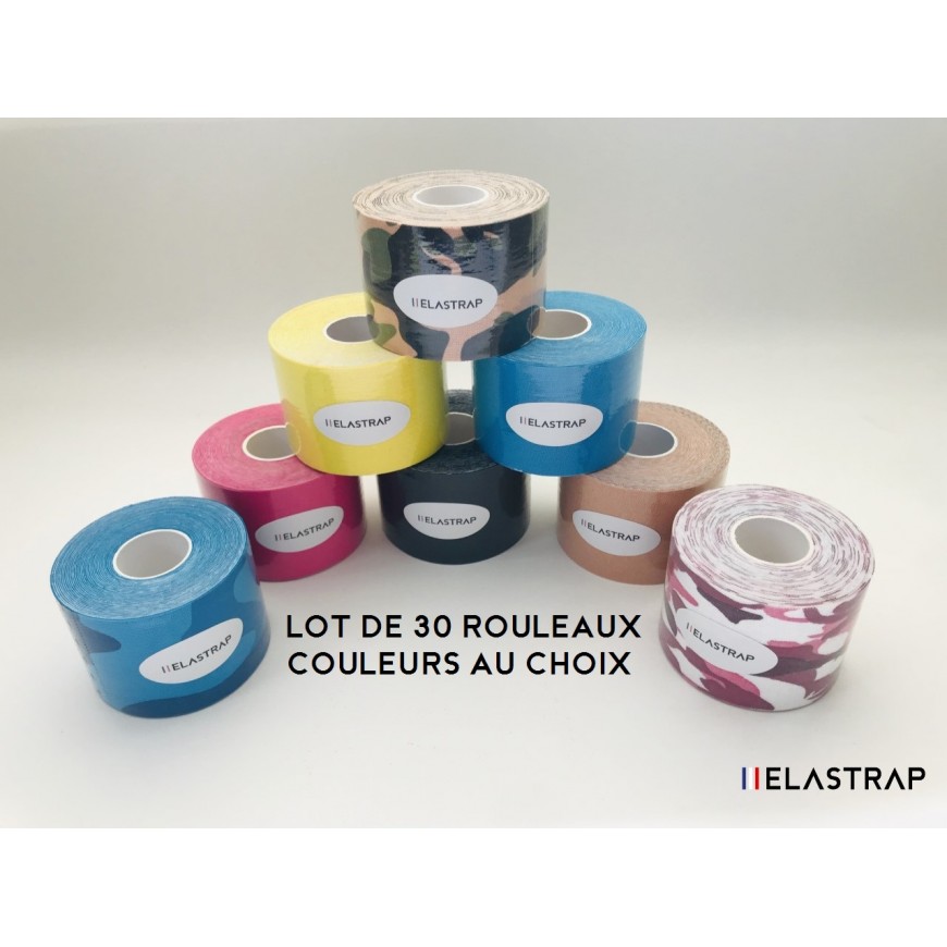 Lot de 30 Rouleaux Bandes de Taping Tape Strapping Sport Kinésiologique -  Couleurs aux choix